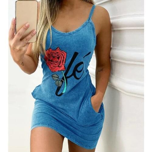 Women Sling Dress Summer Boho Floral Prited Halter Pockets Sexy Party Club Mini Dresses Ladies Cami Dress
