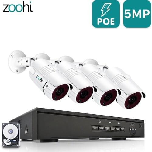 Zoohi 1920P Security Camera System Kits POE H.265 NVR 5MP Security Camera kit Night Vision HD Outdoor Video Surveillance System