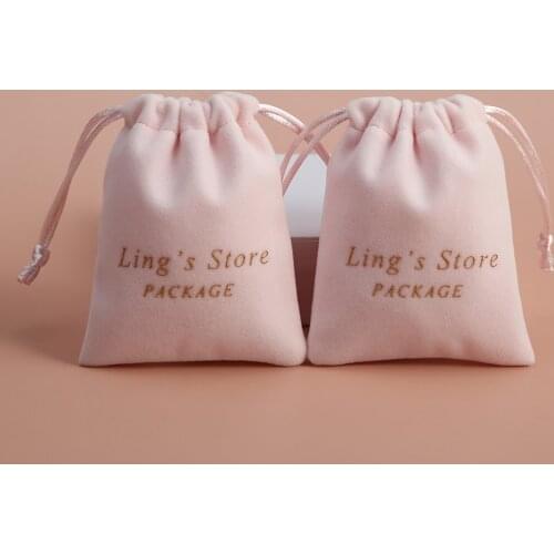 100 Drawstring Bags Personalized Logo Print Pink Thick Velvet Jewelry Packaging Bags Pouches Custom Chic Wedding Favor Bags