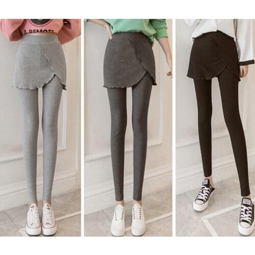 Plus Size 4XL Spring Autumn Women Leggings Fake Two Ruffles High Waist Skirt Leggings Pants Cotton Fitness Leggings Female