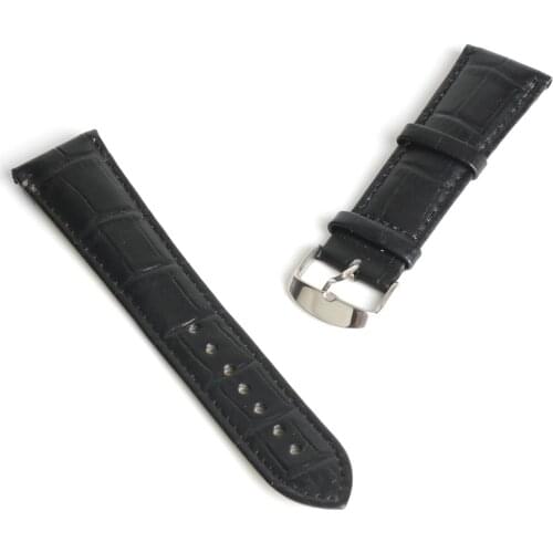 22mm Durable Black Genuine Leather Watch Band Strap Alloy Buckle Watchband Men Boy Gift SB0476