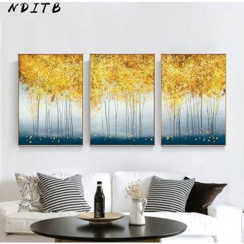 Abstract Forest Golden Leaf Art Poster Nordic Landscape Canvas Print Wall Painting Modern Style Decorative Picture Home Decor