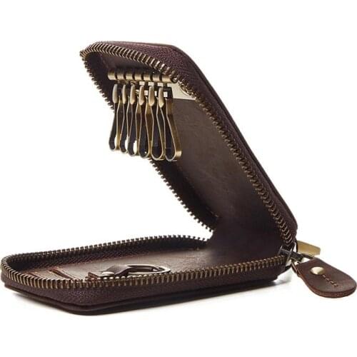 Genuine Cow Leather KeyChain Men & Women Key Case Multifunction Organizer Wallets Holder Brown Housekeeper Car Small Keys Bag