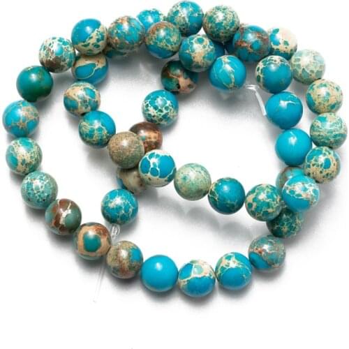Wholesale Lake Blue 4 6 8 10 12mm Sea Sediment Jaspers Natural Beads Stone for Jewelry Making Necklace Bracelet Earrings DIY
