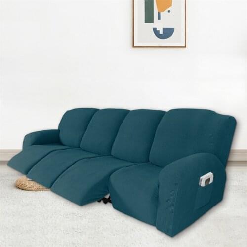4 Seater Recliner Cover Elastic All-inclusive Polar Fleece Sofa Slipcover for Living Room Suede Lounger Armchair Couch Cover