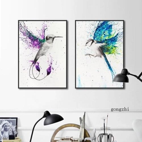 Colorful Hummingbird Nordic Posters Simple Abstract Canvas Painting and Prints Modern Wall Art Pictures Living Room Home Decor