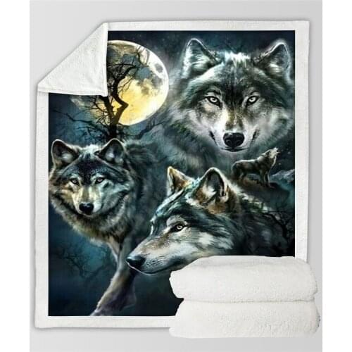 Plstar Cosmos Moon Wolf Fleece Blanket 3D print Sherpa Blanket on Bed Home Textiles Dreamlike style-2