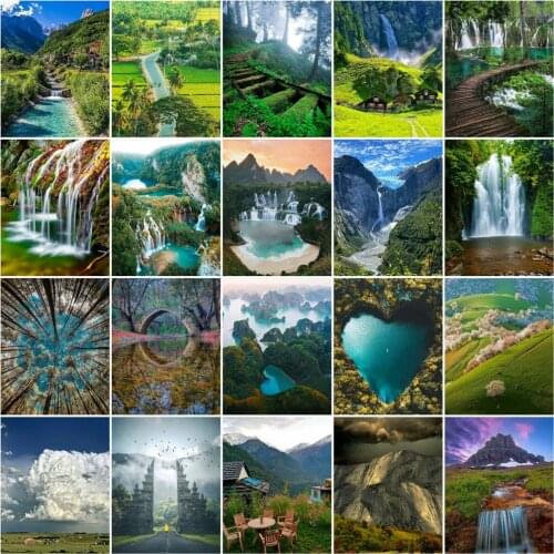 HUACAN Pictures By Numbers Mountain Scenery Frame Painting By Numbers Waterfall On Canvas DIY Home Decoration DIY Gift