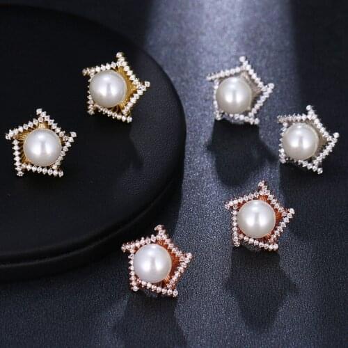 KSRA Cubic Zirconia Floral Wedding Studs Earrings For Women Dainty Rose Gold Flower Bridal Statement Earrings Vintage Jewelry