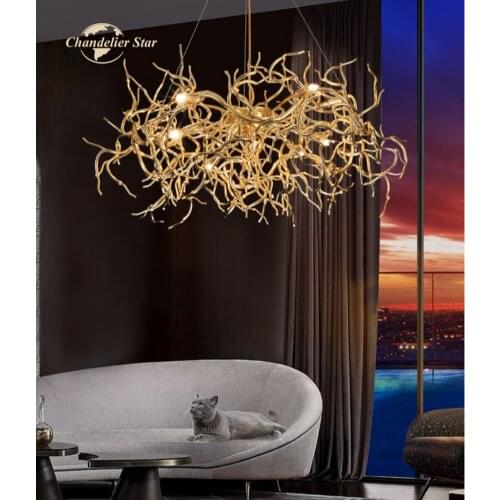 Modern LED Chandeliers Aluminum Gold Tree Branch Hanging Light Fixture Bedroom Dining Room Living Room Lamp Lustre Decoration