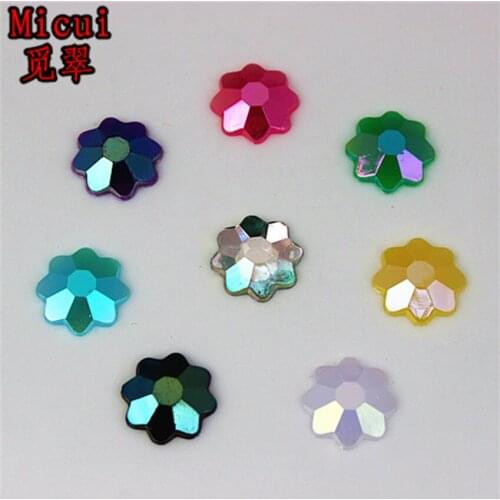 Micui 100PCS 12mm Flower shaped Acrylic Rhinestones Flatback For Clothes Dress Decorations Jewelry Accessories ZZ591