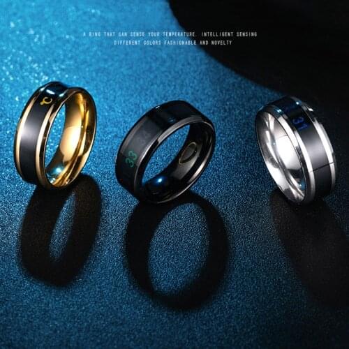 Mens Rings Stainless Steel Simple Creative Wedding Jewelry Fashion Intelligent Thermometer Temperature Measuring Ring for Men