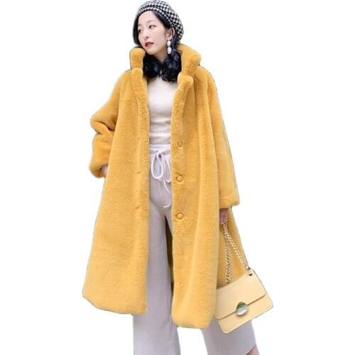 2021 New Winter Women Faux Rabbit Fur Coat Fashion Luxury Long Fur Jacket Loose Thick Warm Overcoat Female Winter Plush Coats