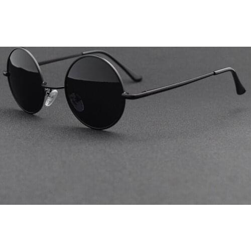 Retro Classic Vintage Round Polarized Sunglasses Men Brand Designer Sun Glasses Women Metal Frame Black Lens Eyewear Driving