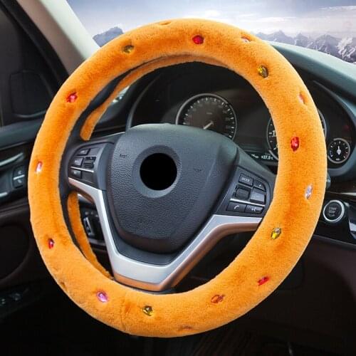 New Arrival Soft Plush Steering Wheel Cover Winter Personality Artificial Diamond Cute Women Girls for 37-38cm Steering Wheel