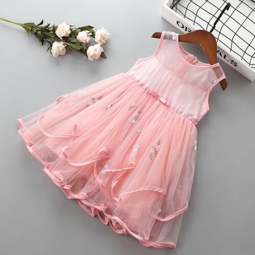 0-6 years High quality girl dress 2019 new summer lace mesh solid kid children girl clothing party formal princess dress