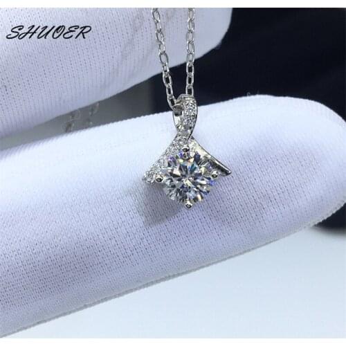 Classic 925 Sterling Silver Brilliant Cut 1 Carat Pass Diamond Test D Color Moissanite Bowknot Shape Pendant Necklace for Women