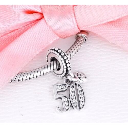 Fits For Pandora Charms Bracelets 50 Years of Love Beads with Clear CZ 100% 925 Sterling-Silver-Jewelry Free Shipping