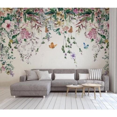 Custom wallpaper modern fresh watercolor vine flower mural home decoration painting room TV background 3D wallpaper