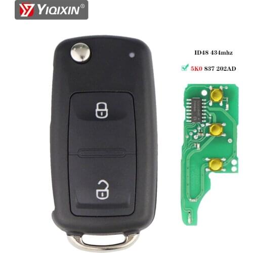 YIQIXIN 7E0837202AD 2 Button Folding Flip Remote Key For VW Volks Wagen Amarok Transporter Sharan Model 434MHz ID48 Chip