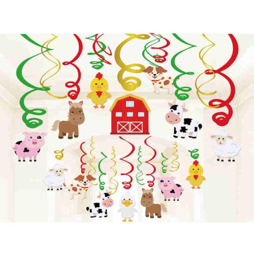 PVC Spiral Hanging Swirls Farm Animals Party Decorations Cow Duck Sheep Chicken Dog Pig Cards Kids Birthday Party Favors