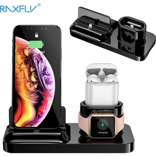 RAXFLY 3 in 1 Qi Wireless Charger For iPhone X XS MAX 8 Plus Magnetic Fast Charging Dock Station For Apple Watch AirPods Holder