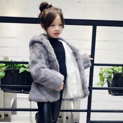 Fashion Children Real Rabbit Fur Coat Outwear Kids Girls Winter Natural 100% Real Rabbit Fur Long Warm Jacket Coat for Girls