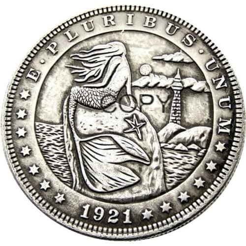 US Hobo 1921 Morgan Dollar In Mermaid Creative Coin Pressed Silver Plated Copy Coins
