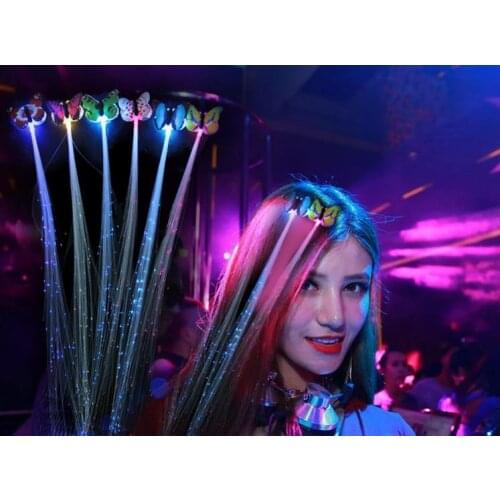 LED flash butterfly fiber braid party dance lighted up glow luminous hair extension rave halloween decor party favor lin4177