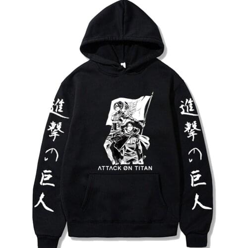Hot Unisex Anime Hoodie Attack on Titan Long Sleeve Sweatshirts Hip Hop Streetwear Casual Autumn Loose Boys Black Pullovers
