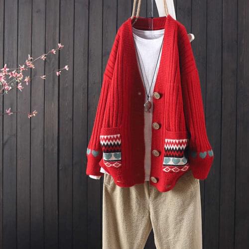 Urifens 2021 Autumn Winter Products Loose All-match Knitted Cardigan Women Casual Art Retro Embroidery Buttoned Sweater T618