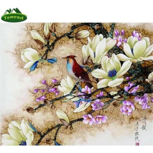 Yumeart Diamond Painting By Numbers Cross Stitch DIY Magnolia Flower and Bird Animal Diamond Mosaic Home Decoration Art Picture