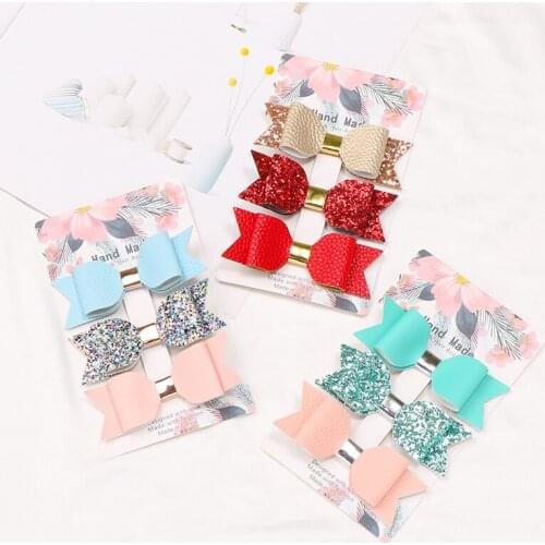 Hair Pins For Girls Hair Accessories Hair Clips Set 3 PCS Bow Pins For Kids Fashion Hair Barrete For Children PU Bow Headdress