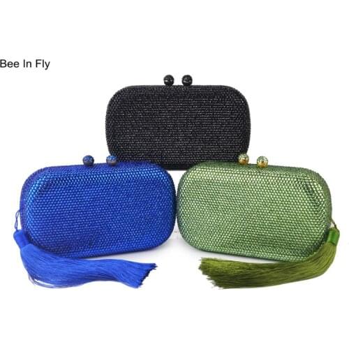 Green Diamond Tassel Women Party Metal Crystal Clutches Evening Bags Wristlets Clutch Purse Wedding Bag Bridal Shoulder Handbag