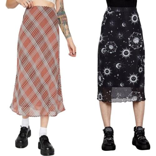 2021 Women Double-layered Skirt with Chic Print High Waist Half-length Lace Summer Clothing For Daily Wear Dancing Raves