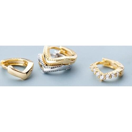 Fashion925 Sterling Silver earrings Twine Twisted CZ Earrings Tinny for Women Gold Color Girl Gift Jewelry