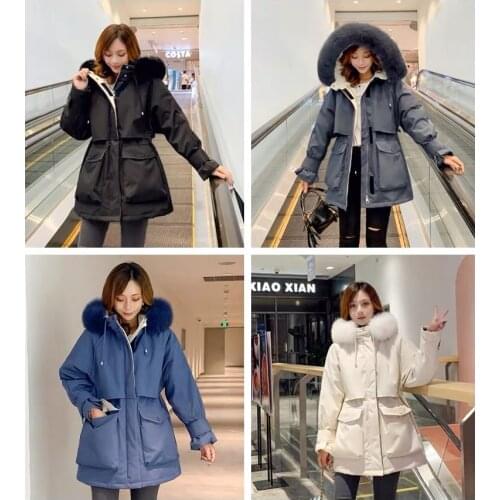 Winter Down Coat Women 90% White Duck Down Jacket Large Natural Raccoon Fox Fur Hooded Thick Warm Parkas Female Outerwear