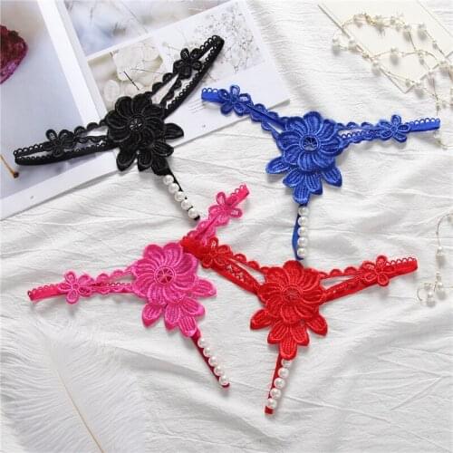 Womens Underwear Sexy Opening Crotch Panties Ladies Lace Briefs Thongs G-String Embroidery Pearls Panties Sexy Lingerie Panties