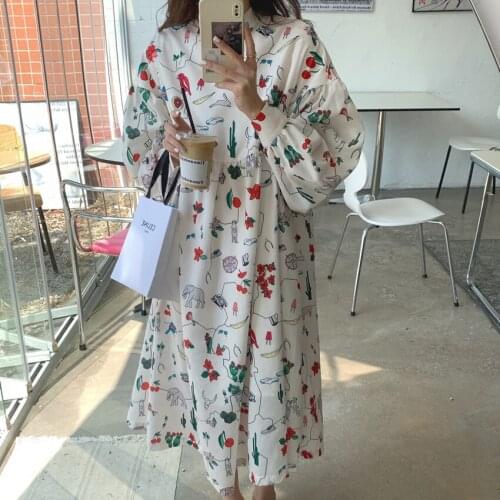 Alien Kitty Retro Prom Lady Outwear Animals Printed Vestidos 2021 Cartoon Sweet Femme Stylish Streetwear All Match Long Dresses