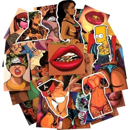 Pack of 47pcs Wholesale Sexy Lip Hookup Hot Stickers for adult NSFW Decal Guitar Laptop Skateboard Motor Bottle Car Decal
