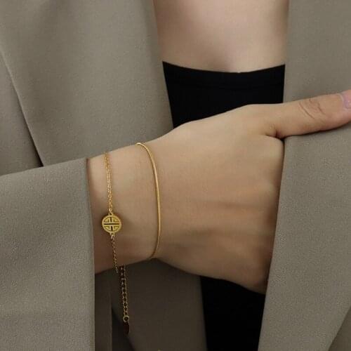 925 Sterling Silver Chinese Style Double-layer Hi Character Snake Chain Internet Celebrity Double-layer Bracelet Jewelry