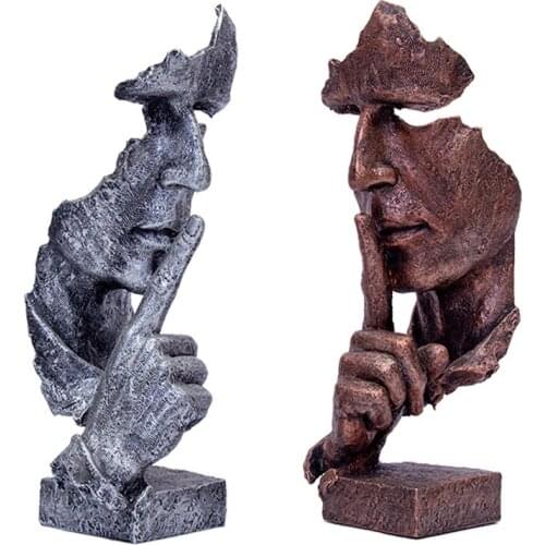 Abstract Sculpture Silence Is Gold Figurine Ornaments Retro Art Resin Office Home Decoration Craft Business Gift