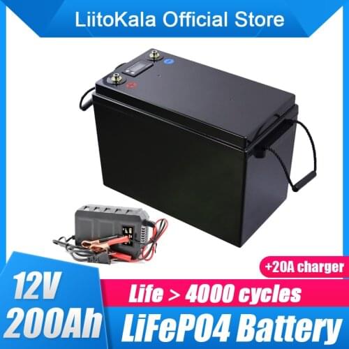 LiitoKala 12V LiFePO4 Battery 200Ah RV Campers Waterproof Golf Cart Batteries 3000 Cycles Off-Road Off-Grid Solar Energy 150ABMS