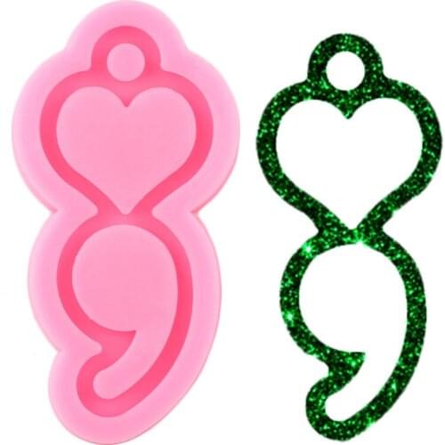 Shiny Clossy Heart-Shaped Semicolon Silicone Mold Epoxy Resin Craft Keychain Moulds Polymer Clay Pendant Molds Handmade Mould