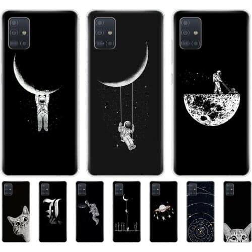 Silicon phone cover case for samsung galaxy A51 A31 A41 A71 A01 A81 A91 A30S A20S A50S M30S M40S Space Moon Cute Cats black