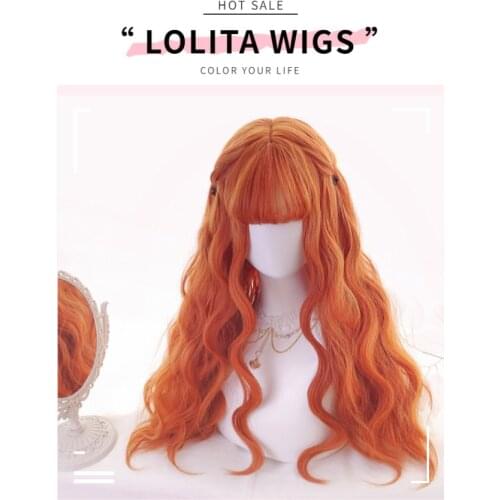 Long Orange Lolita Wigs Woman Hair Wavy Cosplay Wig Halloween Harajuku Wigs Heat Resistant Synthetic Hair+Wig Cap