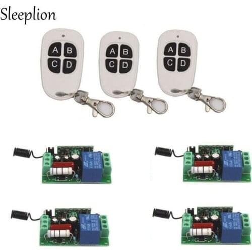 Sleeplion Home AC 220V 10A 1CH Relay 4-key Wireless RF Remote Comntrol Switch 3 Transmitter+4 Receiver Adapter