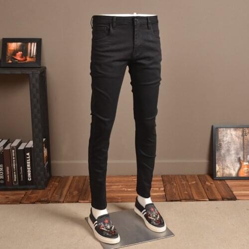 Fashion Men Skinny Jeans Stretch Thin Streetwear Black Pants for Cowboys