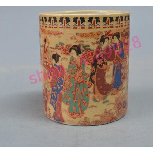Enamel porcelain, Japanese ladies' picture, pen container