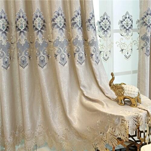 European luxury grey high quality villa blackout curtains for living room with classic embroidered Voile Curtain for bedroom